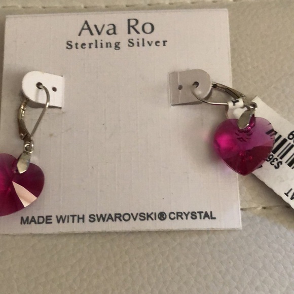 NWT Sterling Silver Pink Heart Earrings Made with Swarovski Crystal - Picture 2 of 6